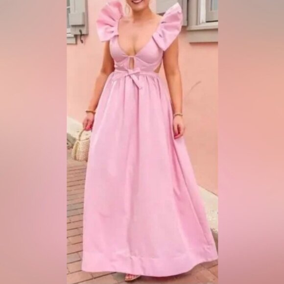For Love and lemons Miriam Flutter Maxi Pink Long Dress Gown - Picture 4 of 7
